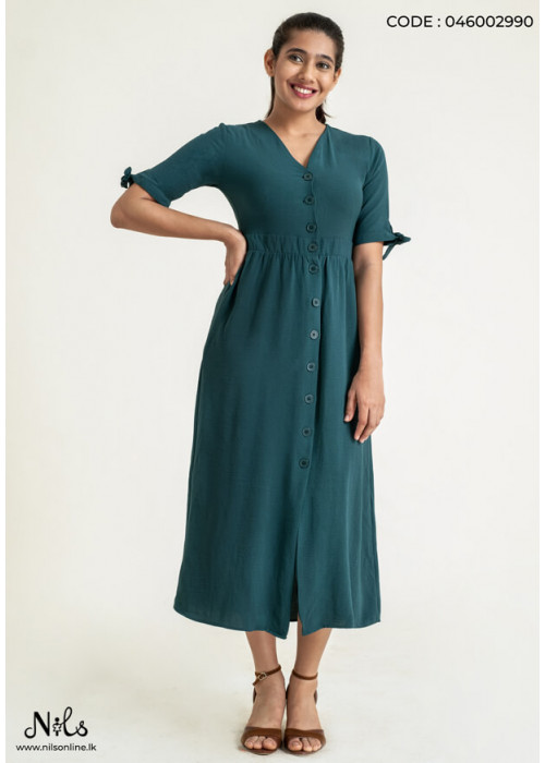 LUICY FRONT BUTTON SLEEVE KNOT DRESS